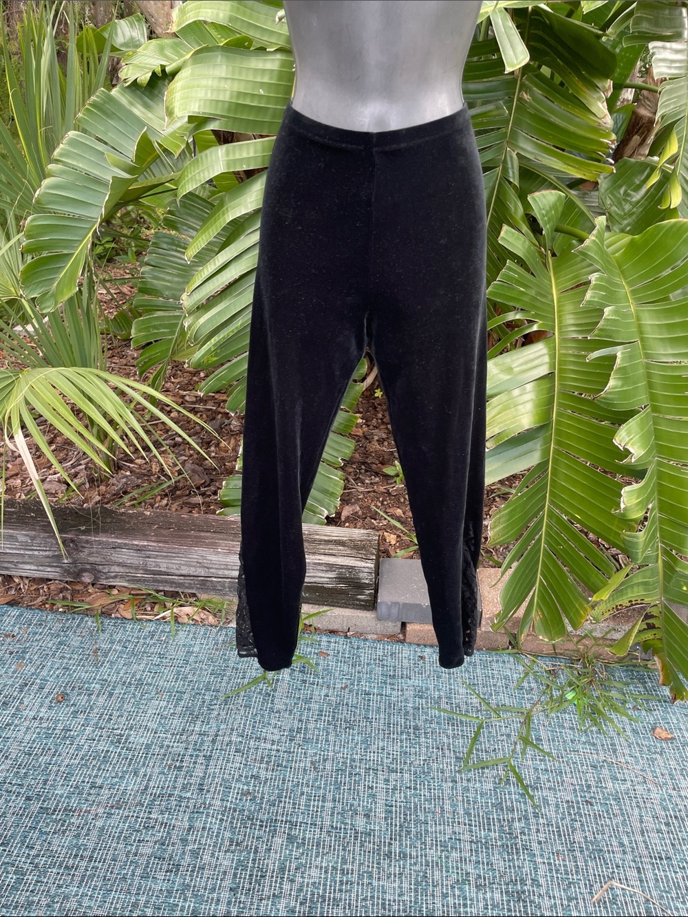 lace trim, velvet leggings